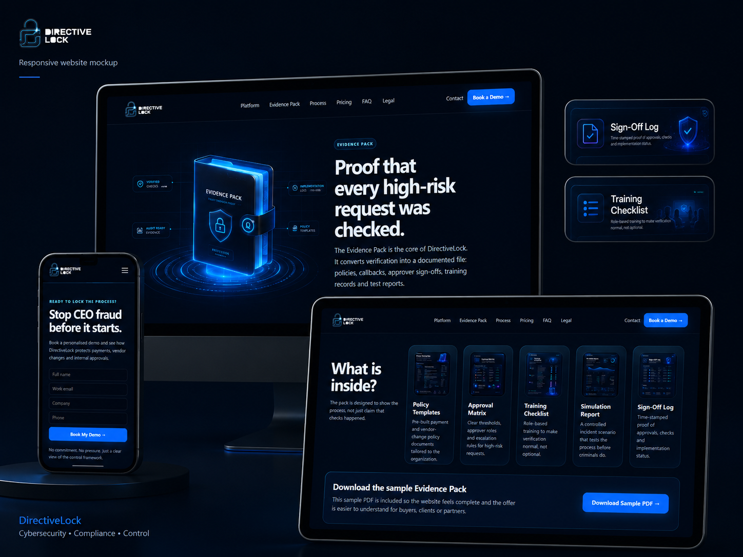 DirectiveLock responsive mockup with desktop, tablet and mobile screens